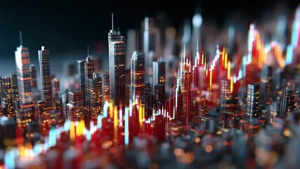 Urban Symphony: A dynamic 3D rendering of a cityscape interwoven with a vibrant financial data graph. Showcasing the energetic interplay of urban growth, economic activity. - Powered by Adobe