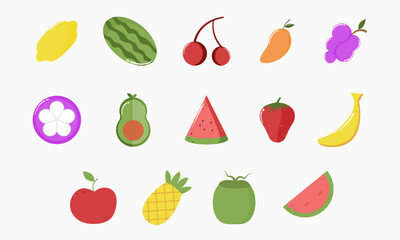 Set of vector flat Fruit icons. Collection of Modern minimalistic design