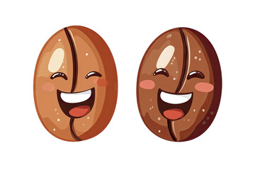 Two Happy Cartoon Coffee Beans With Big Smiles One Light Brown And One Darker Brown On A Transparent Background