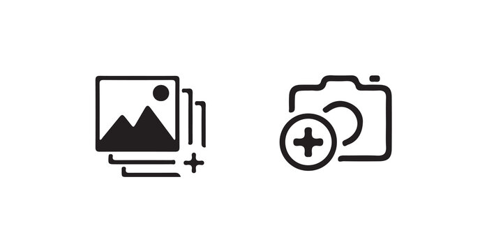 Add pic icon Vector logo sign, Photo Upload Icon with Plus Sign, Add Photo Symbol, vector illustration eps 10.