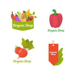 Set of Organic food emblem and badge with vegetable icon vector