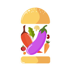 Healthy food vector illustration, Love Vegan illustration with vegetable icon