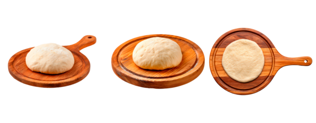 Dough preparation stages on wooden boards for baking and cooking concepts on transparent background, PNG	