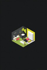 Isometric illustration of a small room with furniture.