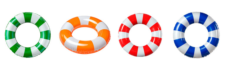Vibrant lifebuoy ring collection for water safety and fun on transparent background, PNG	