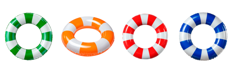 Vibrant lifebuoy ring collection for water safety and fun on transparent background, PNG	