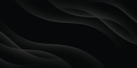Abstract futuristic dark black background with waved design. Realistic 3d wallpaper with luxury flowing lines. Elegant backdrop for poster, website