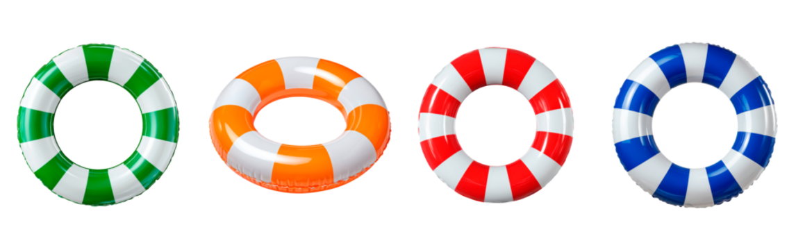 Vibrant lifebuoy ring collection for water safety and fun on transparent background, PNG	