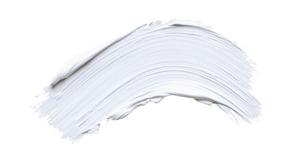 White acrylic paint brush stroke with textured edges and artistic smear isolated on white background