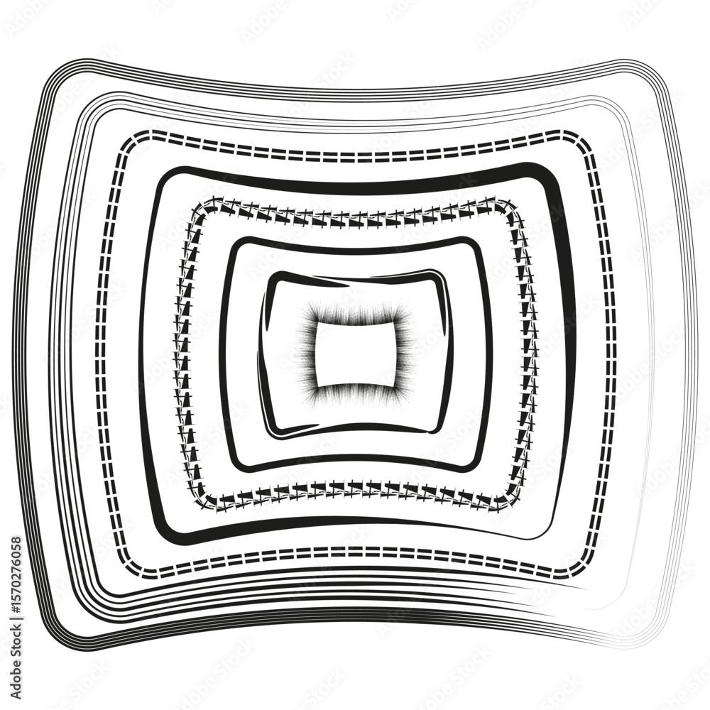 Poster abstract distorted rectangles. concentric outline pattern. monochrome warped shape. vector optical i