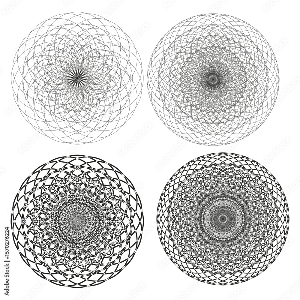 Poster dimensional spiral circles. grayscale radial blur. hypnotic optical pattern. vector abstract form.