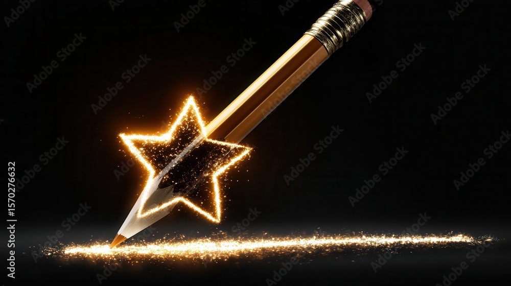 Poster pencil tracing a star shape with sparkling light.