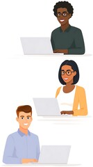 Diverse people working on laptops.