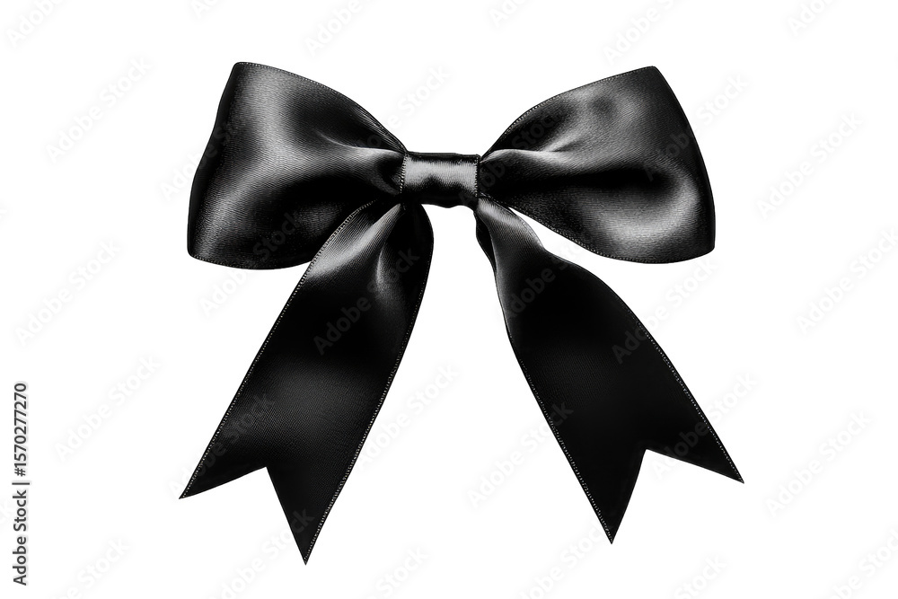 Poster a black satin ribbon bow on a transparent background the bow is tied in a classic style with the end