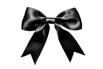A Black Satin Ribbon Bow On A Transparent Background The Bow Is Tied In A Classic Style With The Ends Of The Ribbon Forming Two Sharp Points