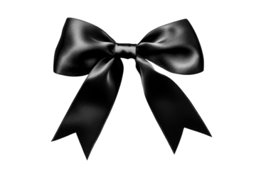 A Black Satin Ribbon Bow On A Transparent Background The Bow Is Tied In A Classic Style With The Ends Of The Ribbon Forming Two Sharp Points