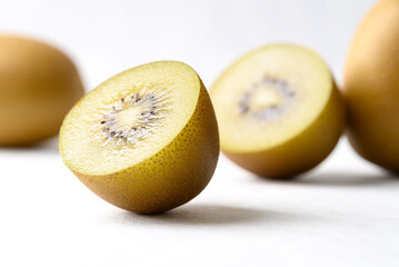 Fresh sungold kiwi fruit on white background, Healthy eating