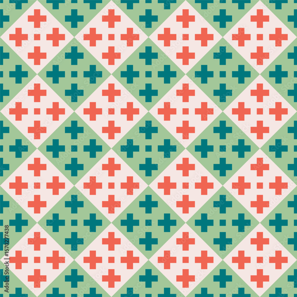 Poster geometric tile cross shape seamless repeat pattern with retro style
