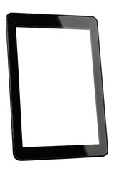 A Black Tablet Computer With A Blank White Screen Isolated On A Transparent Background The Tablet Is Lying Flat And Is In Focus With A Shallow Depth Of Field The Screen Is Reflecting The Surrounding L