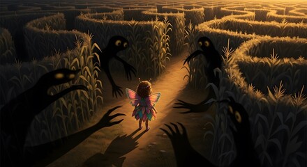 Brave Fairy in a Corn Maze Fantasy Adventure Illustration
