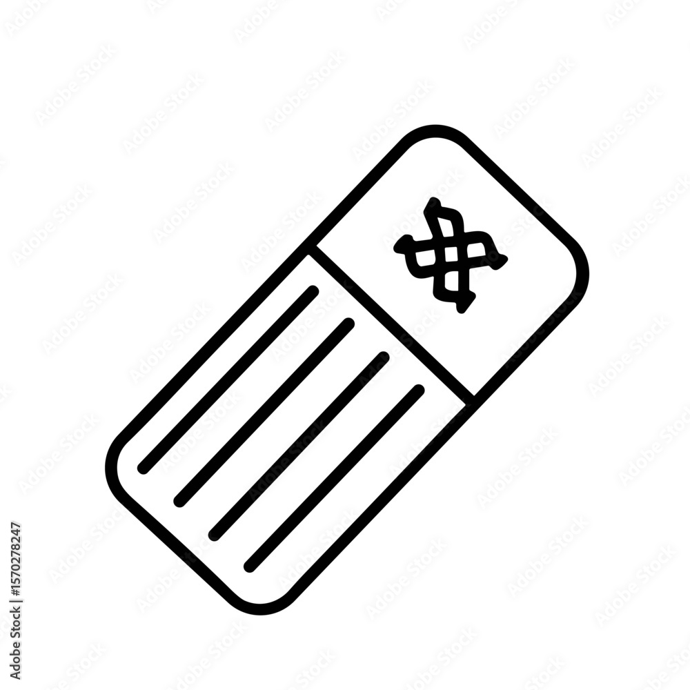 Aufkleber a simple line drawing of a rectangular eraser with a textured detail.