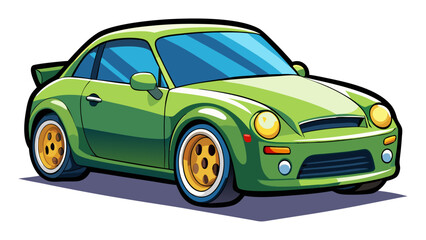 A bright green cartoon sports car with yellow rims.