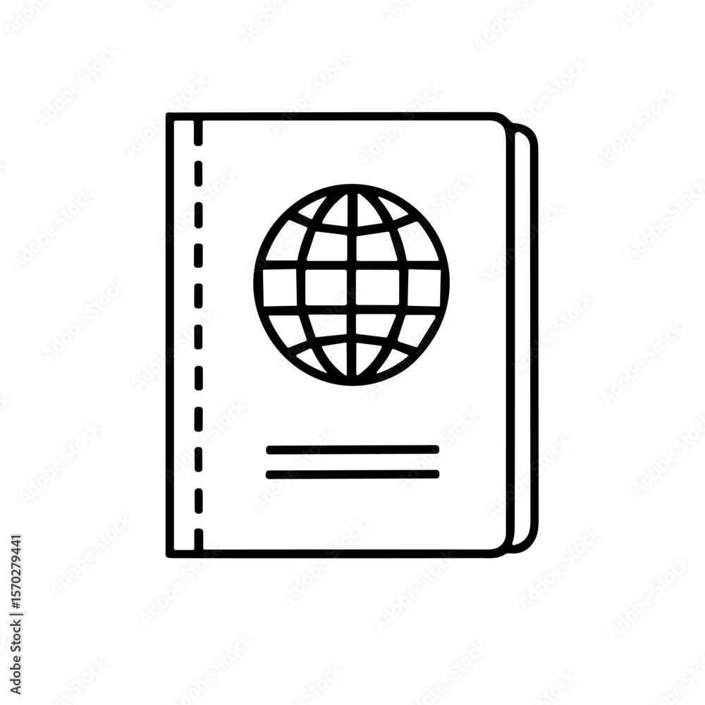 Poster passport icon: a simple line drawing of a passport with a globe symbol.
