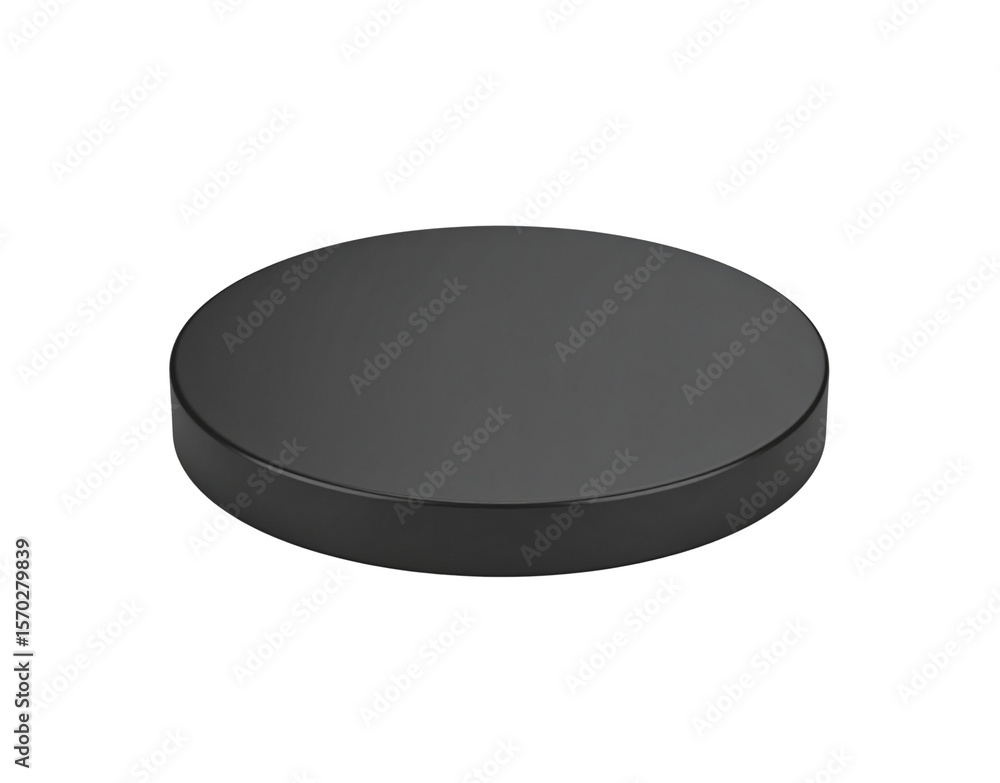 Poster sleek black circular object with smooth surface and rounded edges.