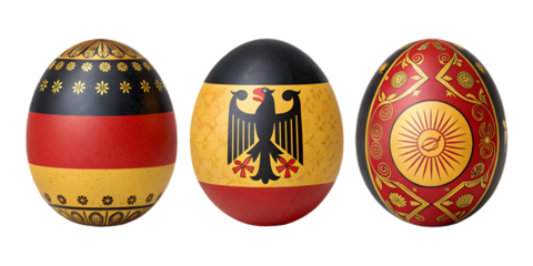 various german flag painted Easter eggs isolated on transparent background	