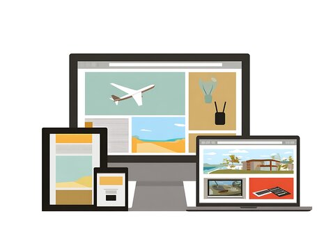 Digital devices displaying various web pages.