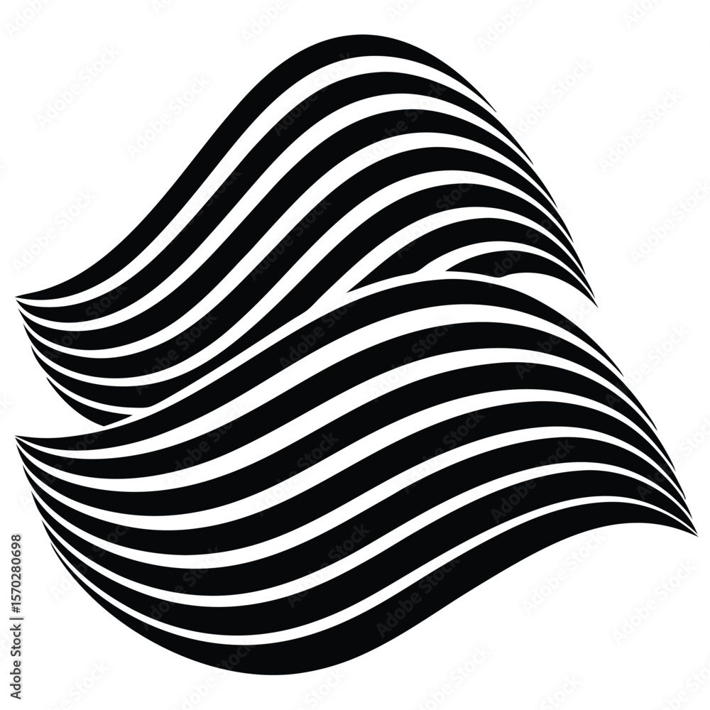 Poster abstract black stacked curved lines creating a dynamic wave pattern