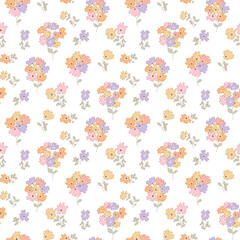 Fototapeta premium Flower pattern, ditsy floral seamless pattern. Small little flower on white background. Repeat pattern. Ditsy print. Botanic surface design. Ditsy floral flower pattern for fashion, fabric, wrapping