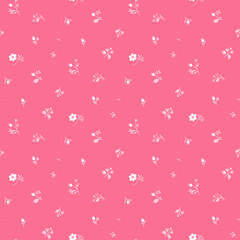 Ditsy floral seamless pattern. Small little flower pattern on pink background. Repeat pattern. Ditsy print. Liberty style. Botanic surface design. Ditsy floral for fashion, texture, fabric, wrapping