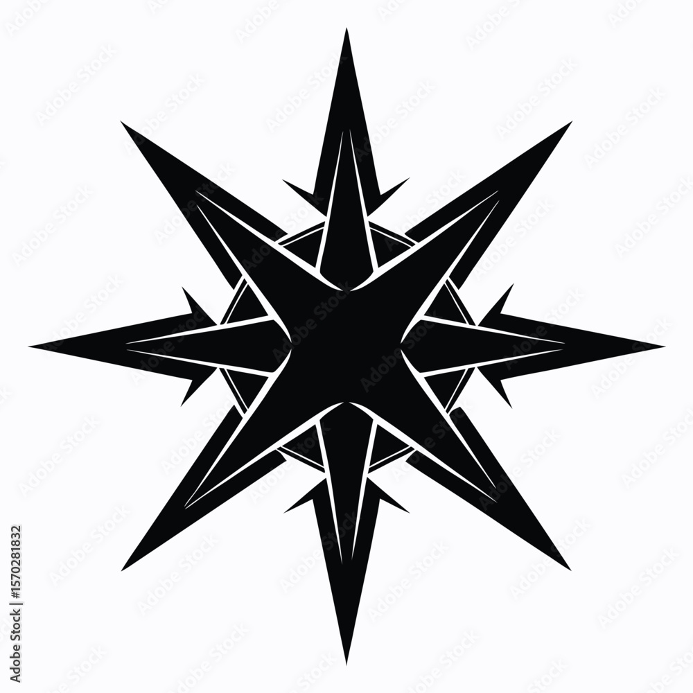 Poster abstract geometric starburst shape with sharp elongated points on a white background