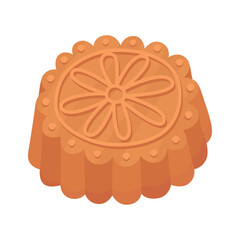 Traditional Asian mooncake for the Mid-Autumn Festival. Round mooncake with floral pattern. Illustration isolated on white background.