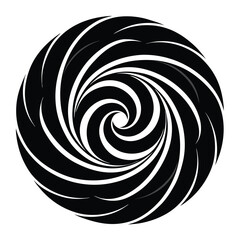 Abstract black swirling vortex shape on a clean white background