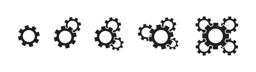 Gear Mechanism Icon Set – Cogwheel Engineering Process Vector