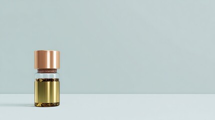 Small, gold-accented glass bottle with copper lid.