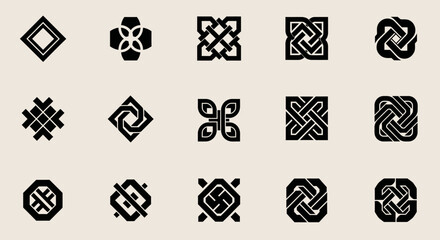 Abstract Geometric Knot and Square Logo Elements