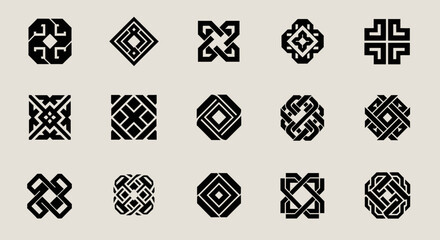 Abstract Geometric Knot and Square Logo Elements
