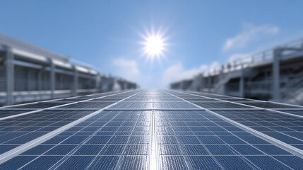 A close-up view of solar panels harnessing sunlight, showcasing renewable energy technology and its impact on sustainability.