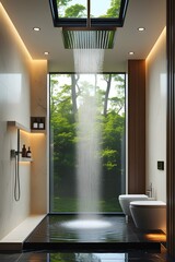 AI Generative. Modern Shower with Nature View - Relaxation and Wellness Design. 3