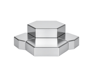 Metallic Hexagonal Display Stand with Two Tiered Levels Chrome Finish.