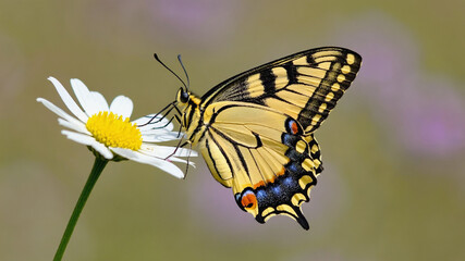 Macro Shot of Butterfly Wings Opening on Wildflower