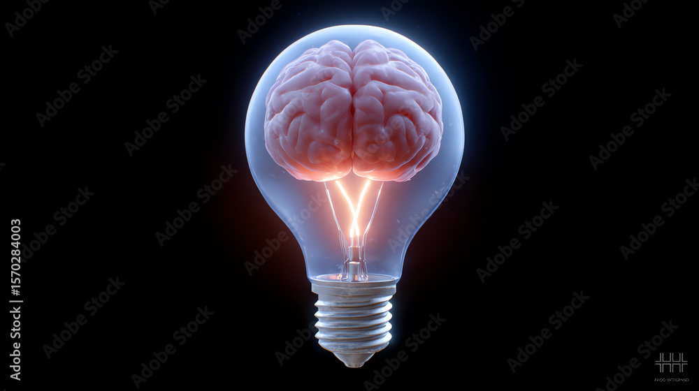 Poster a light bulb with a brain design symbolizes innovation and creative thinking. perfect for concepts o