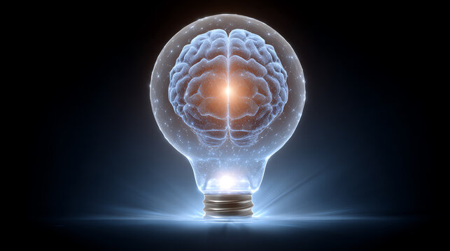 A mesmerizing light bulb with a brain design, symbolizing creativity and innovation in ideas and technology.