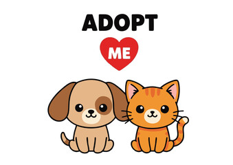 Adorable Cartoon Puppy and Kitten Together Sitting Big Eyes Adopt Me.