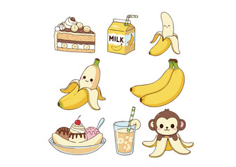 Adorable Cartoon Monkey Sitting Inside a Peeled Banana.