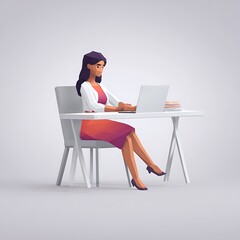 Woman working at a computer in a modern office setting.