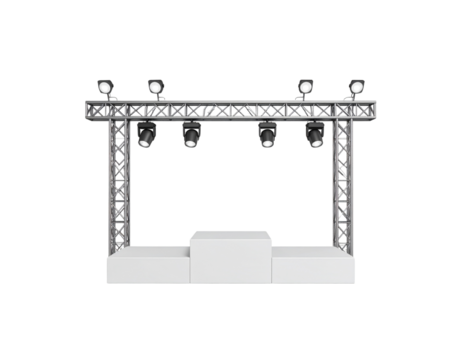 Stage Podium with Metal Truss Structure and Spotlights for Events.